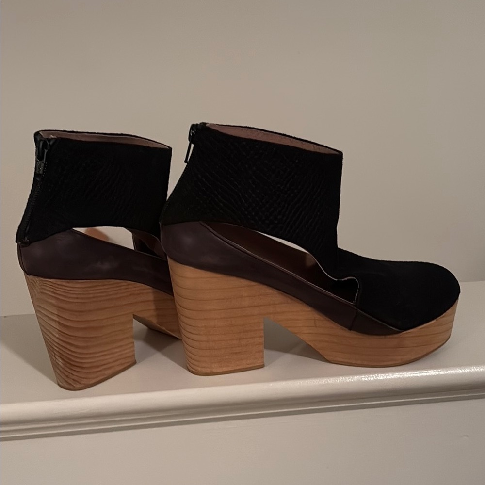 Free People Black and Brown Mules with Wooden Heel